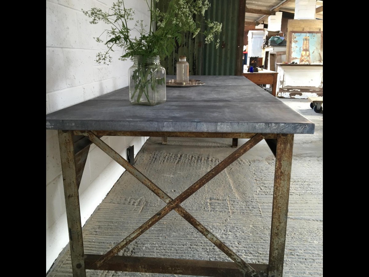 Industrial Metal Base Table with Zinc Top