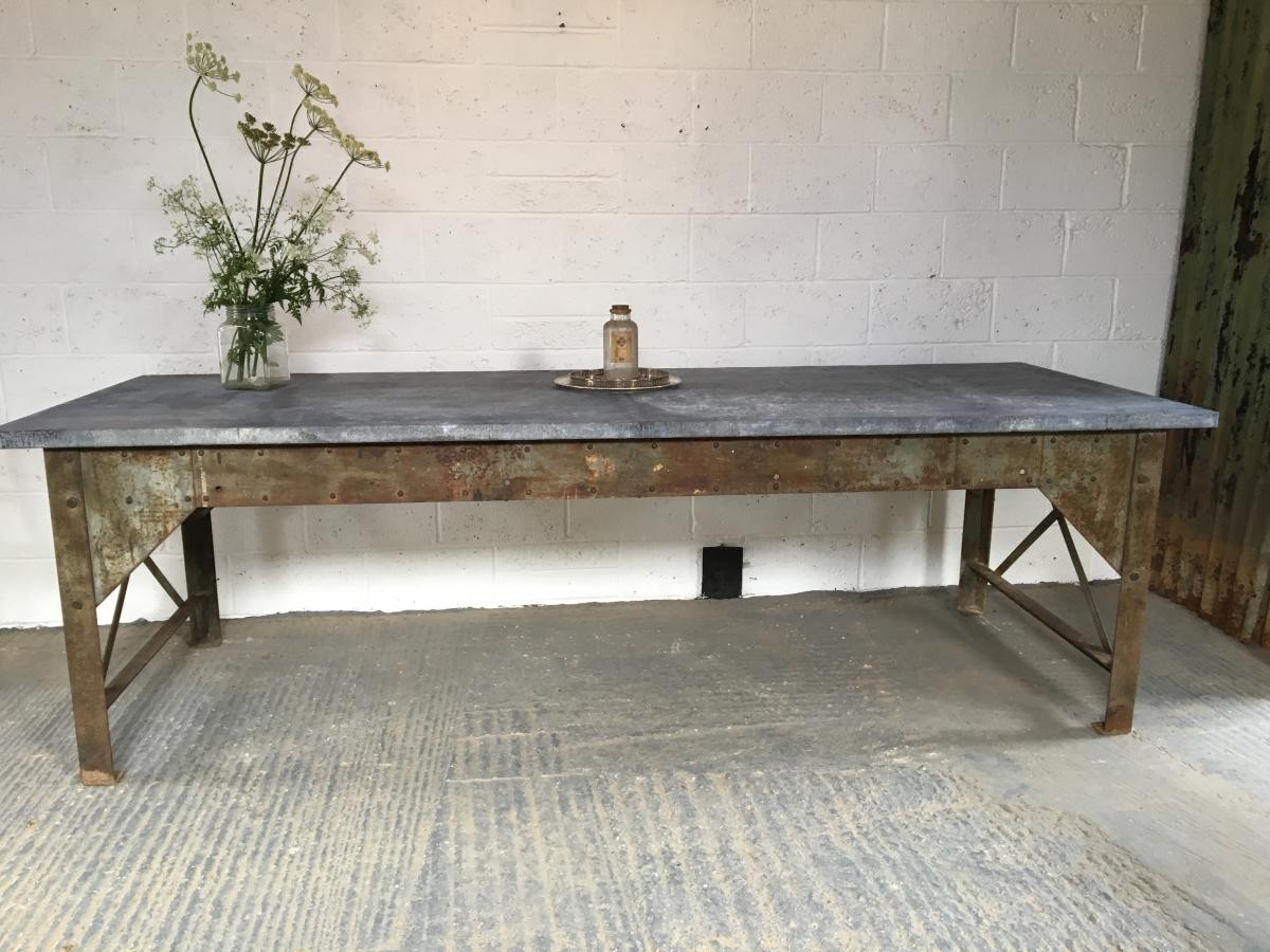Industrial Metal Base Table with Zinc Top