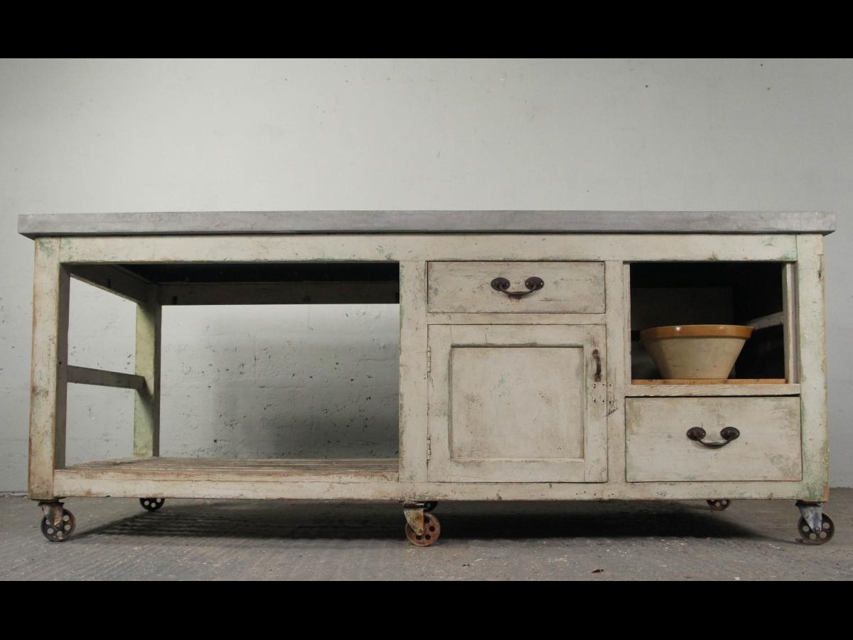 20th Century Industrial Antique Pine Workbench Kitchen Island Shop Counter