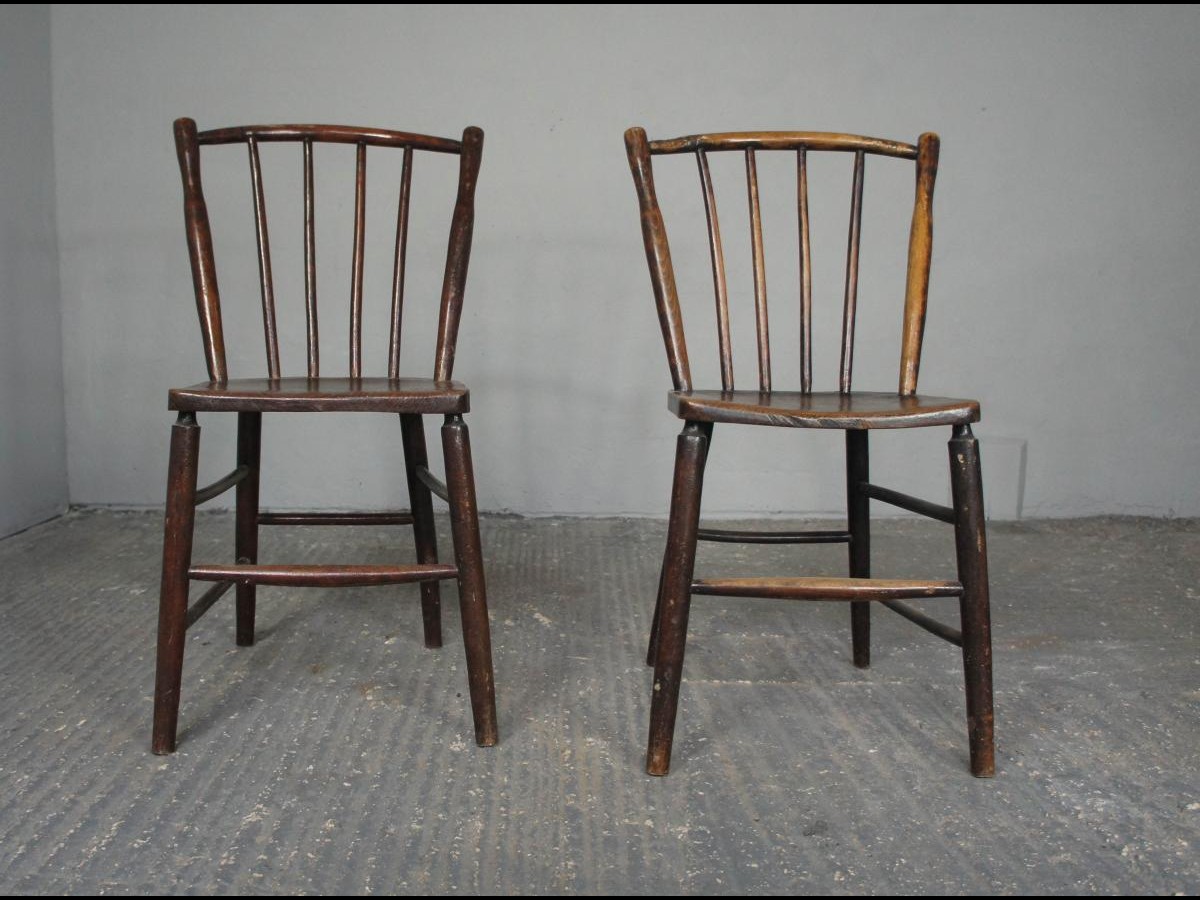 Pair of Early Ash and Beech Spindle Back Chairs