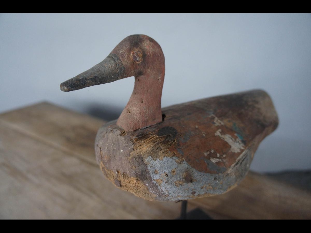 Folk Art Wooden Decoy Duck on Stand