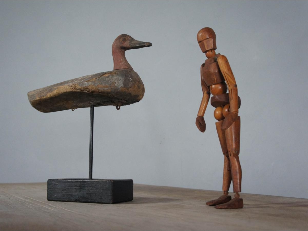 Folk Art Wooden Decoy Duck on Stand