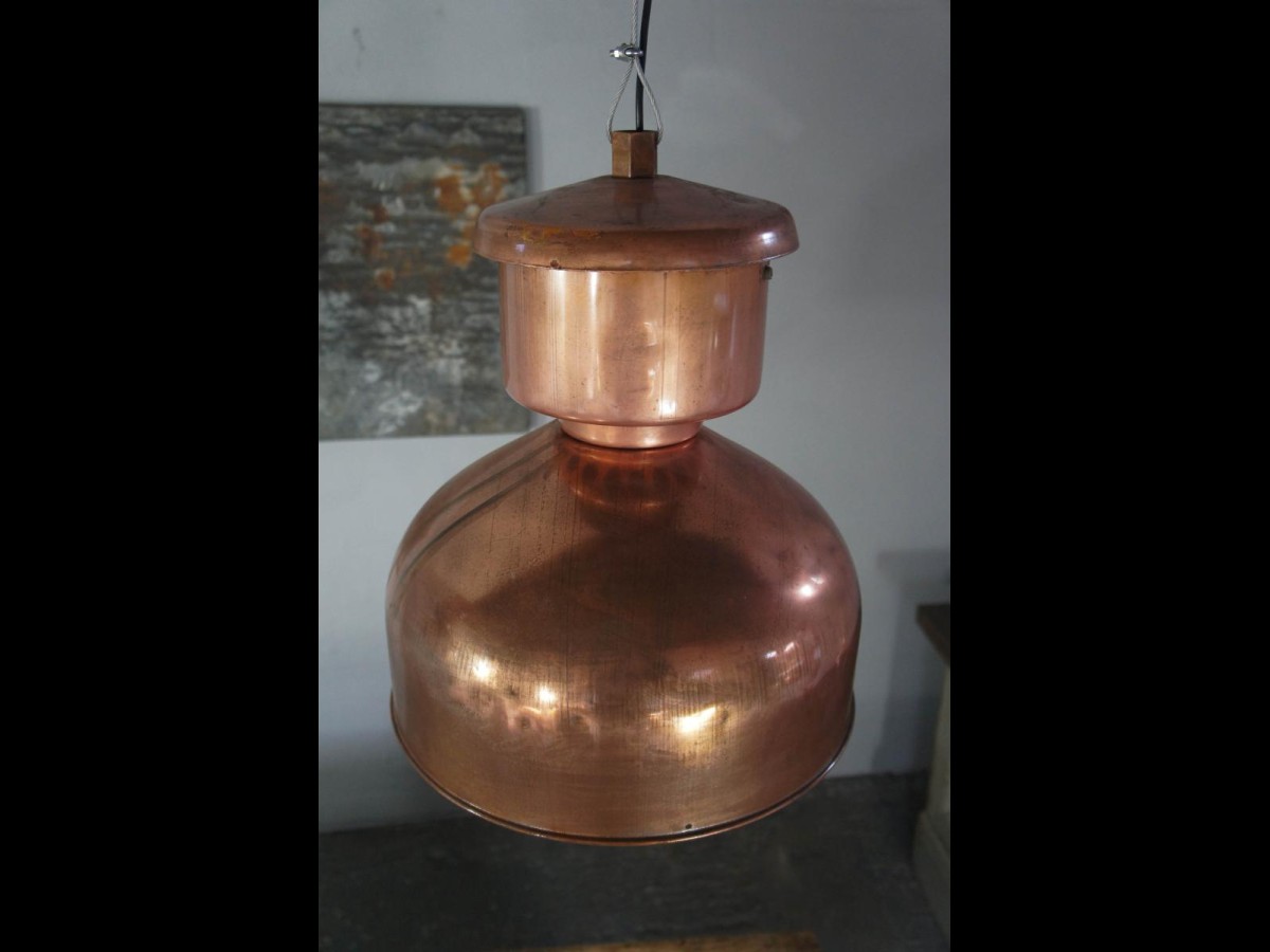 Pair of Large Copper Pendant Factory Lights