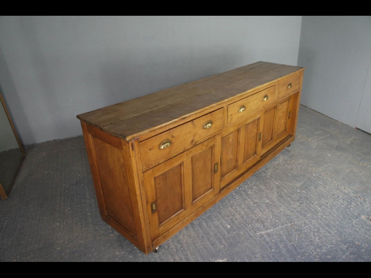 Victorian Pine Dresser Base with Hardwood Top on Casters