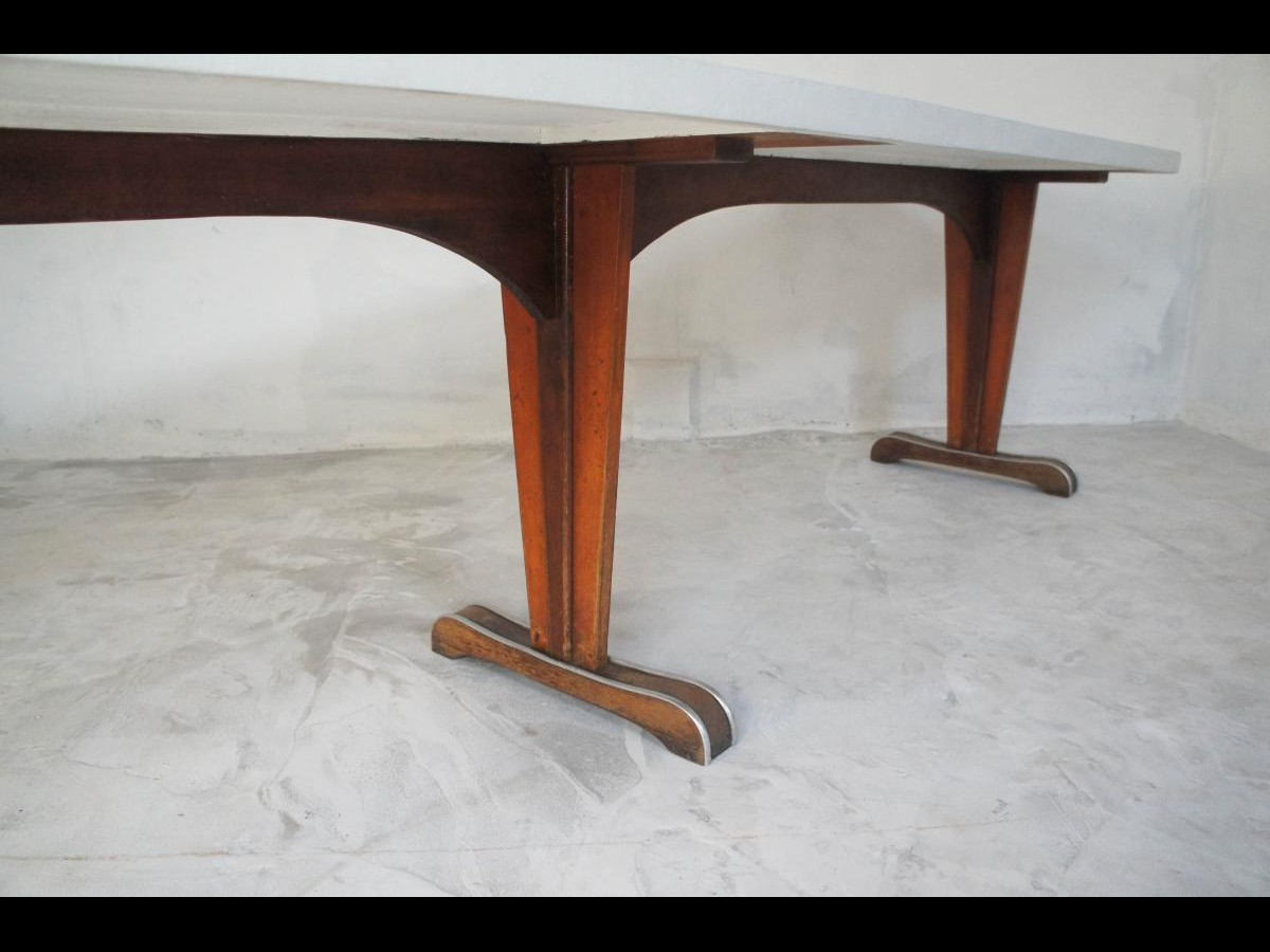 Mid Century Large Wooden French Bistro Dining Table 20th Century Concrete Top