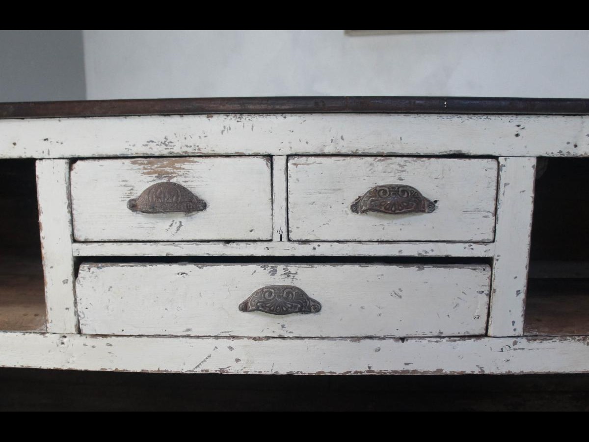 19th Century Victorian Painted Pine Shop Counter Sideboard with Hardwood Top