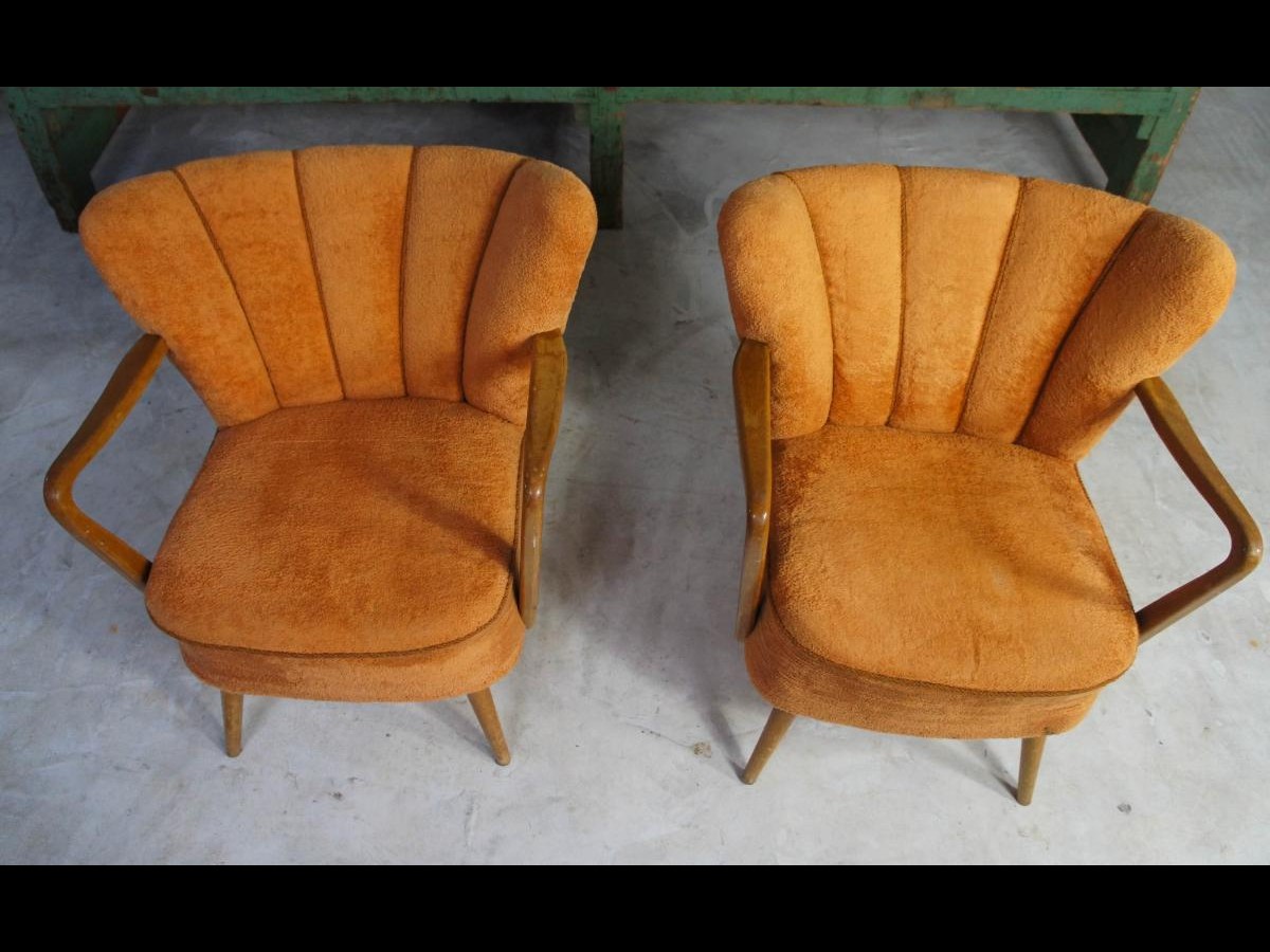 Midcentury Pair of Orange Cocktail Armchairs