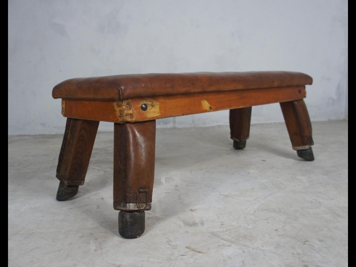 Mid Century Vintage Leather Gym Bench from Germany