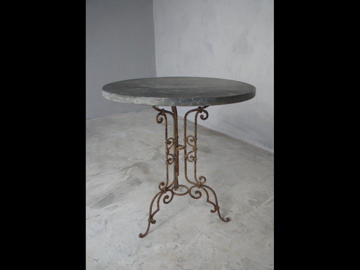 19th Century French Small Wrought Iron Garden Patio Table with  Zinc Top
