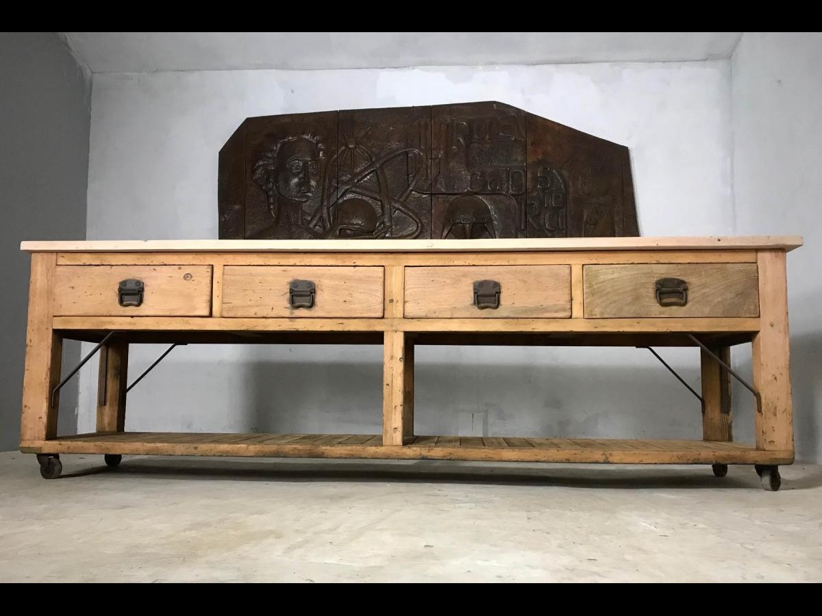 20th Century Pine and Beech Baker's Table Kitchen Island Worktable Sideboard