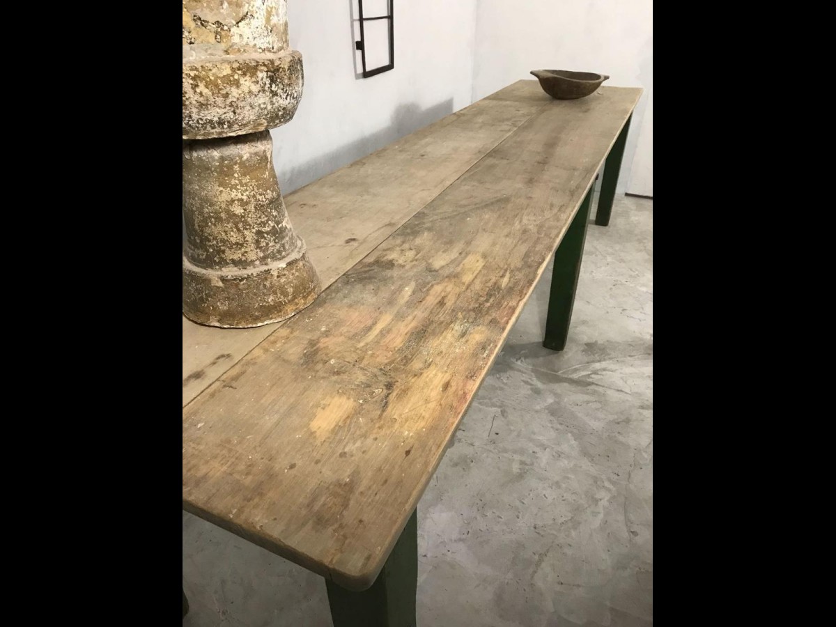 Late 19th Century English Pine Green Dining Work Table with Elm Top