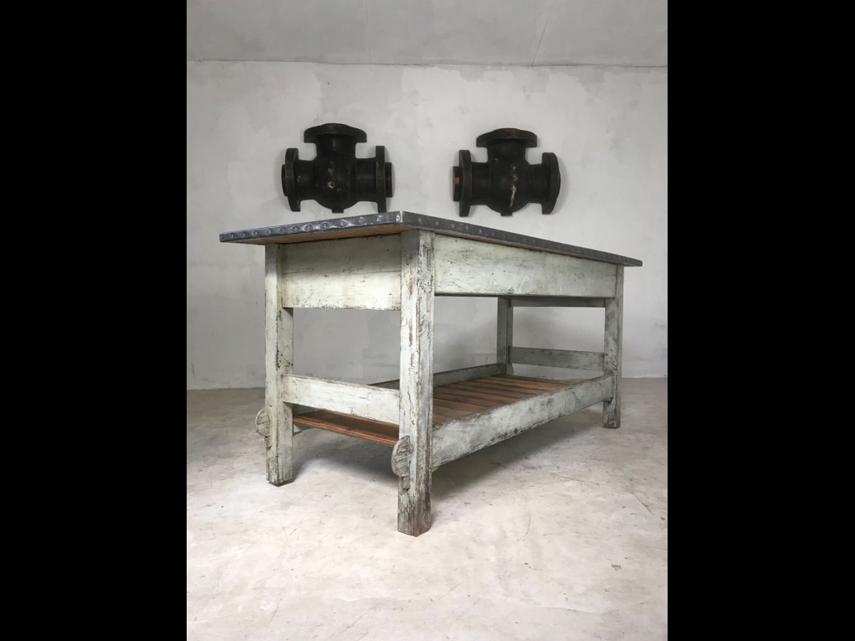 Vintage Industrial Zinc Top Work Table Kitchen Island Sideboard Potting Table