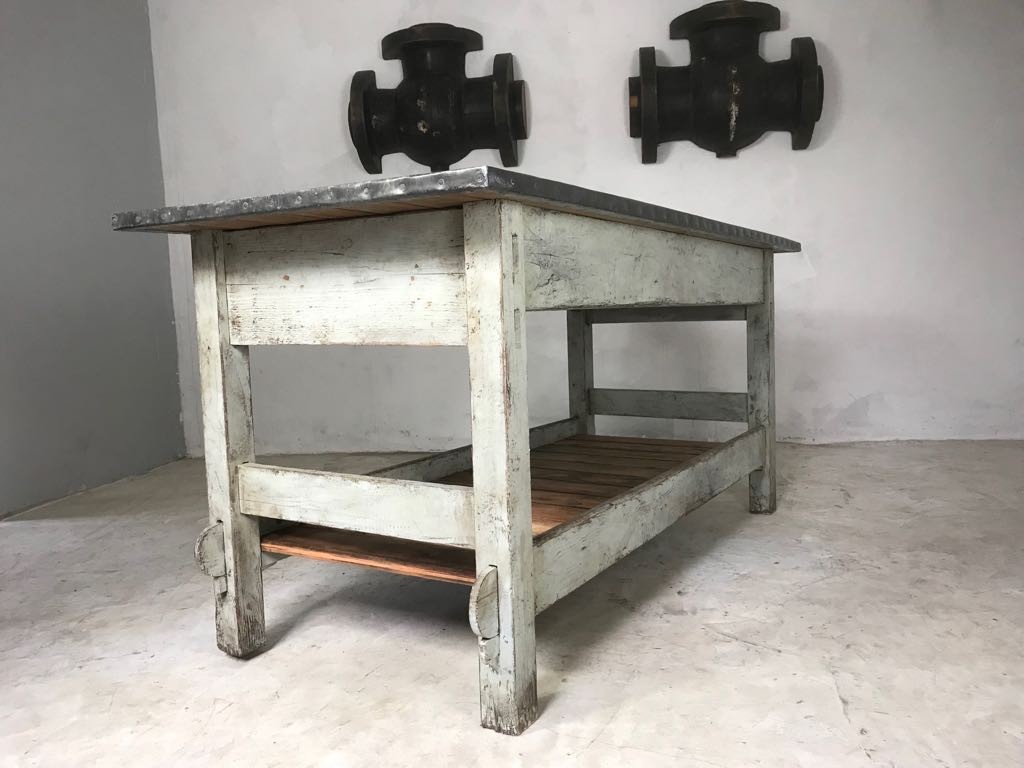 Vintage Industrial Zinc Top Work Table Kitchen Island Sideboard Potting Table
