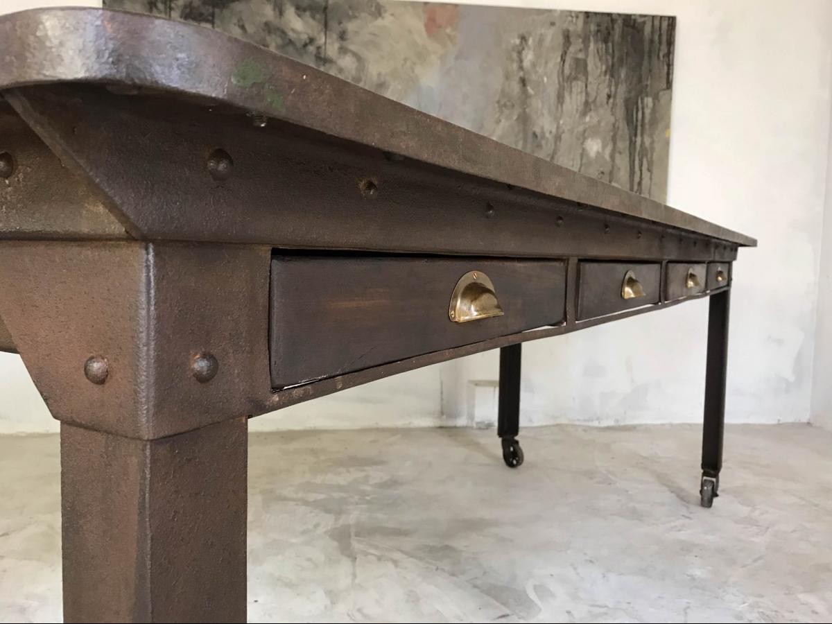 20th Century Vintage Industrial Steel Table Kitchen Island Worktable Centerpiece
