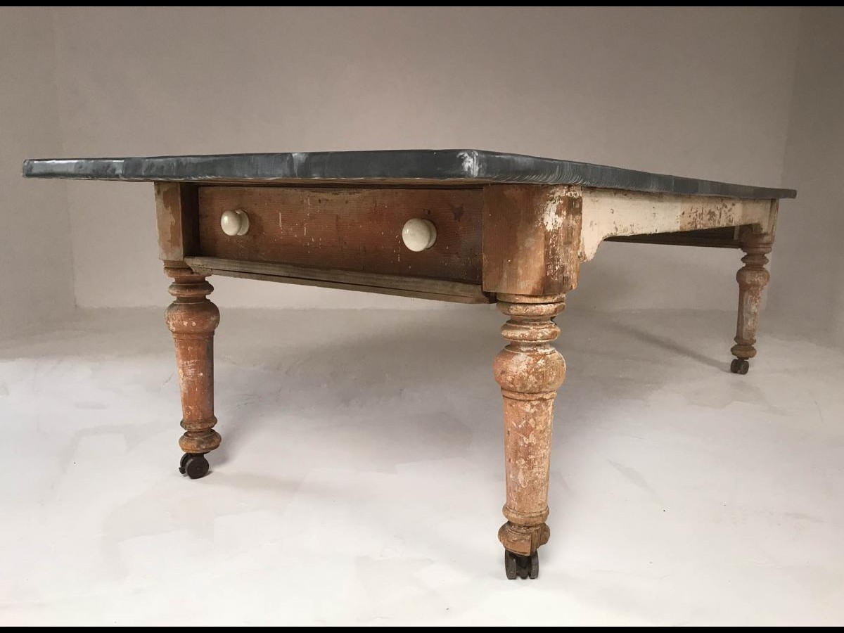 19th Century Victorian Rustic Dining Table with Aged Zinc Top