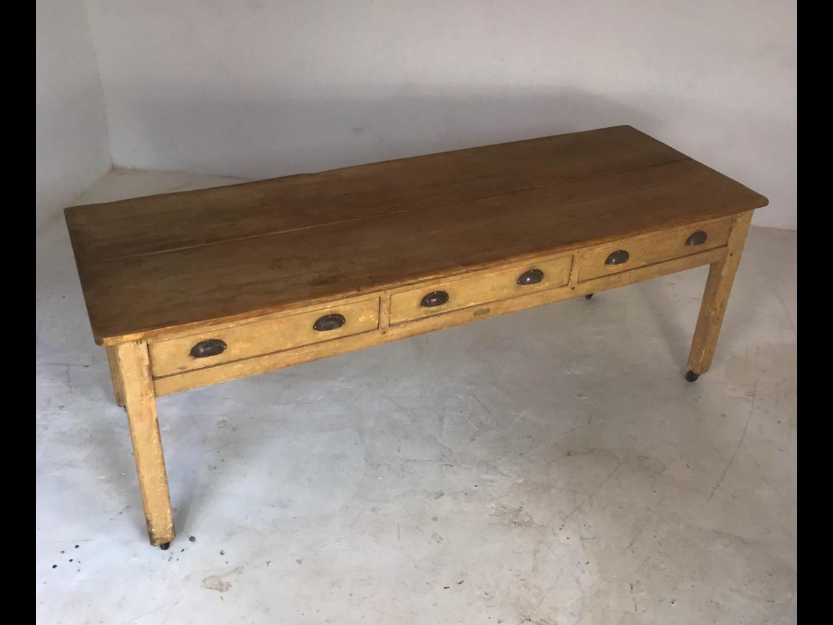 20th Century Pine Baker's Table/ Kitchen Table/ Farmhouse Dining Table
