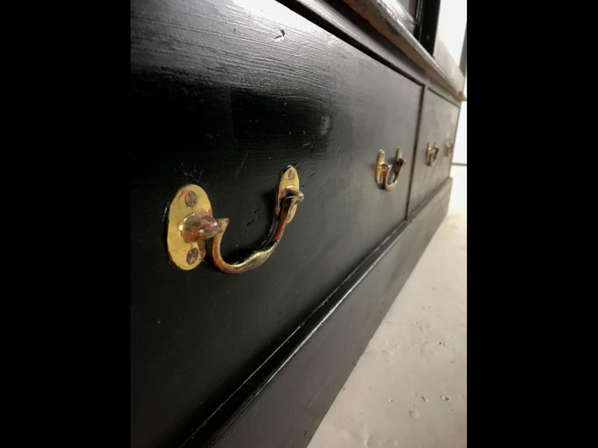 19th Century Victorian Pine Black Display Cabinet Cupboard Bookcase