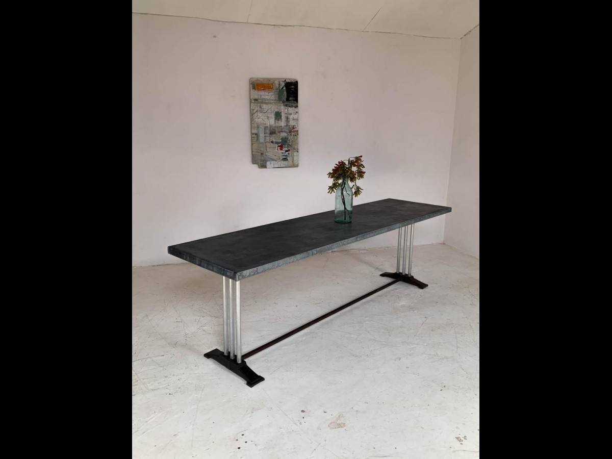 Mid 20th Century Art Deco French Restaurant Zinc Dining Table