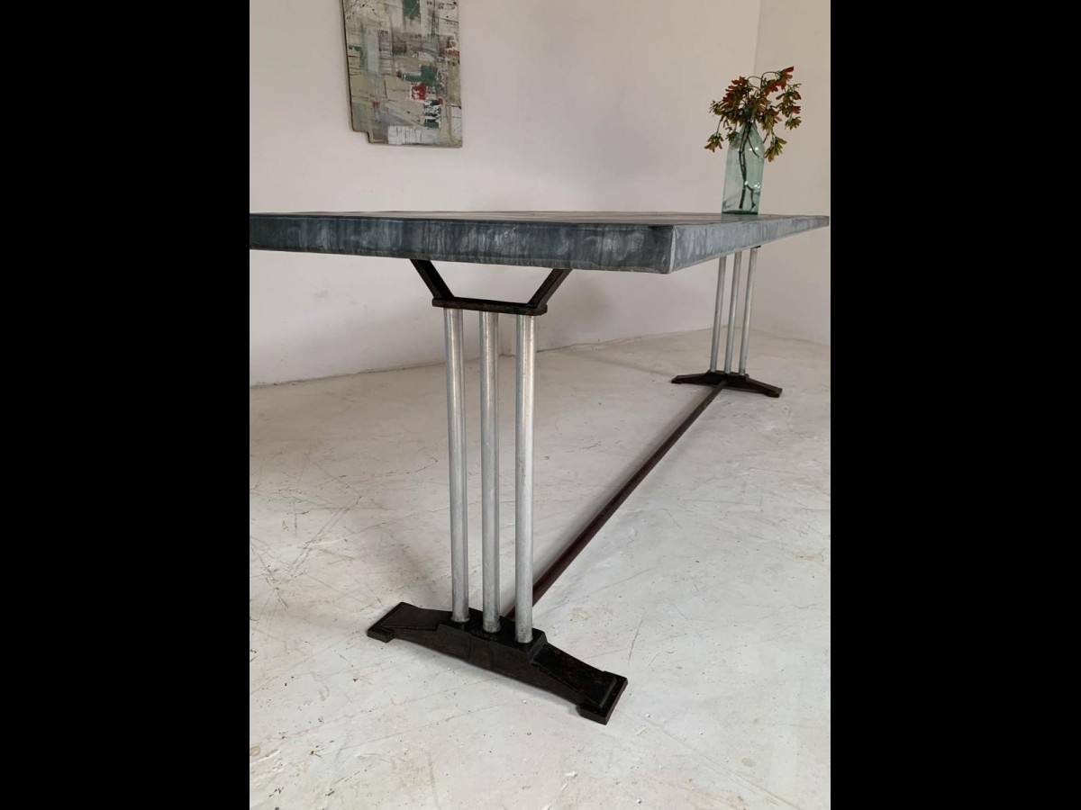 Mid 20th Century Art Deco French Restaurant Zinc Dining Table