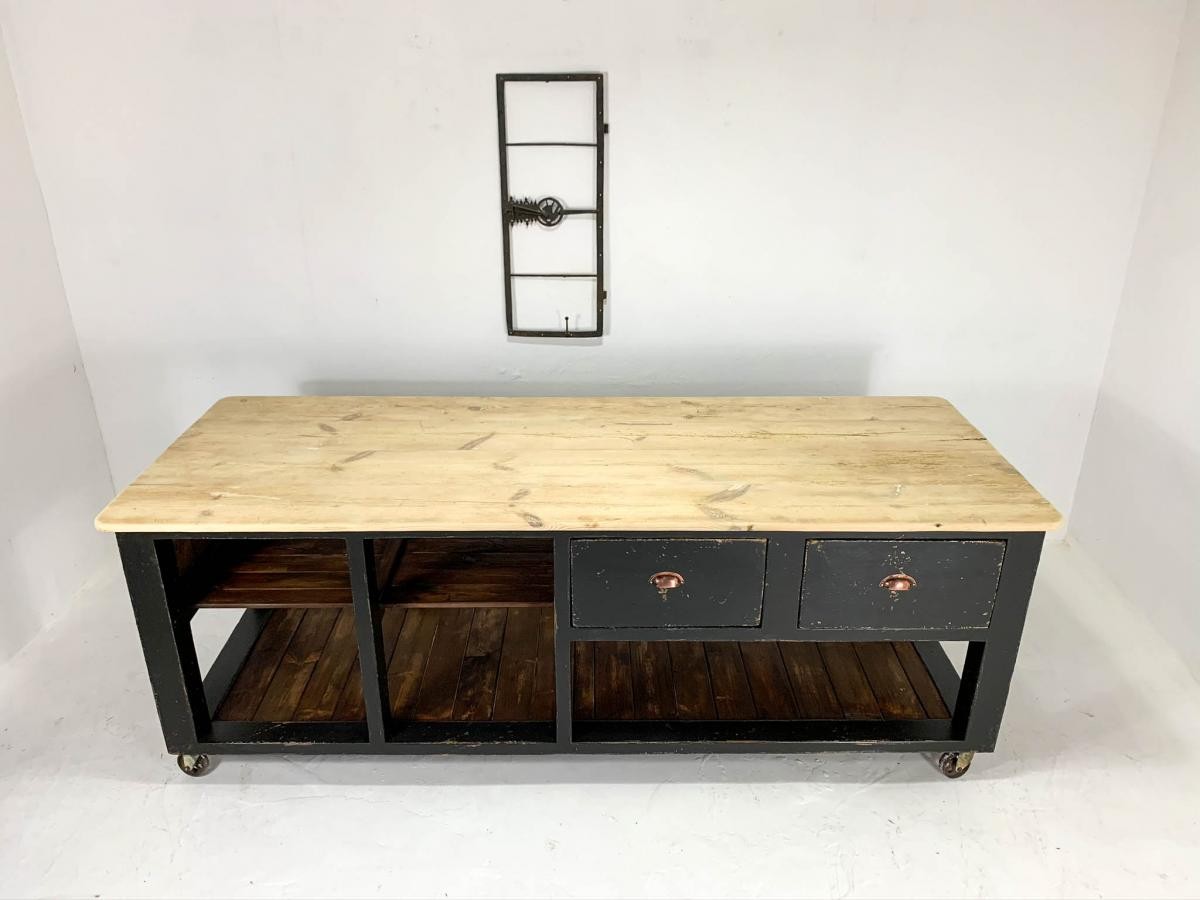 Vintage Industrial English Country House WorkTable Workbench Pine Kitchen Island