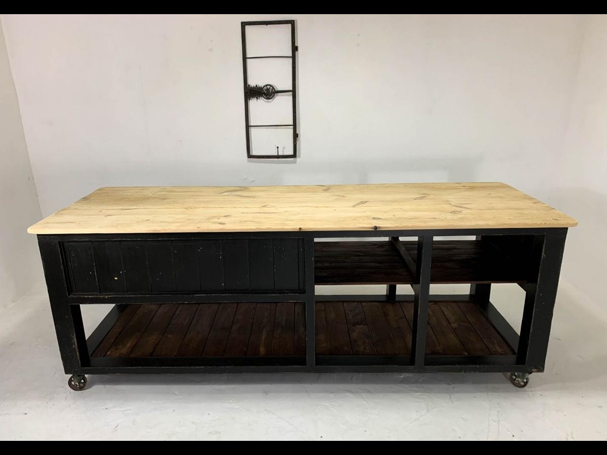 Vintage Industrial English Country House WorkTable Workbench Pine Kitchen Island