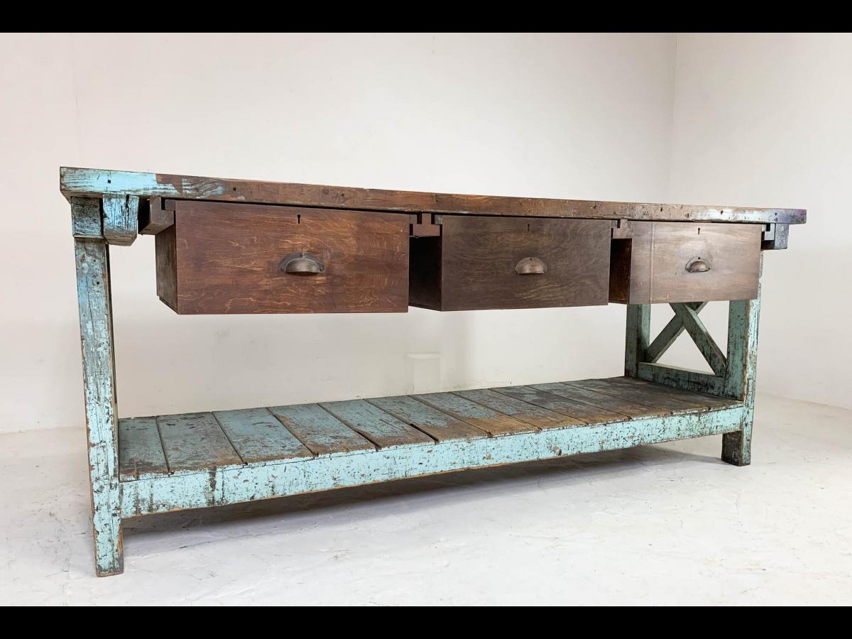 20th Century Vintage Industrial Workbench Work Table Kitchen Island Sideboard