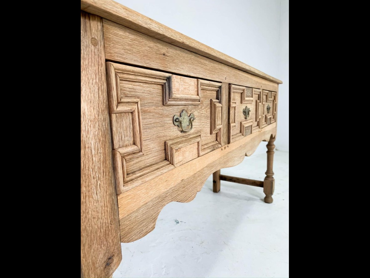 Early 20th Century English Bleached Oak Dresser Base Sideboard