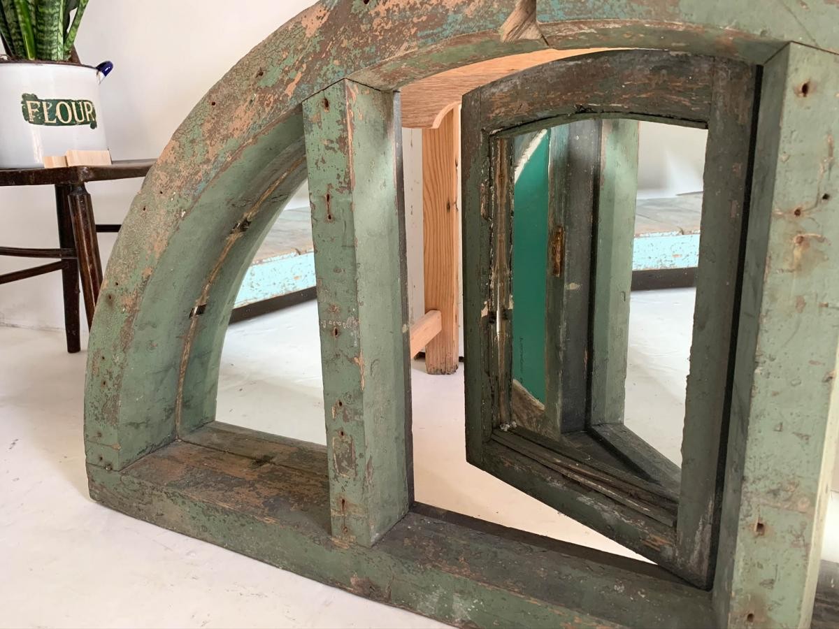 Architectural Green Wooden Mirror 