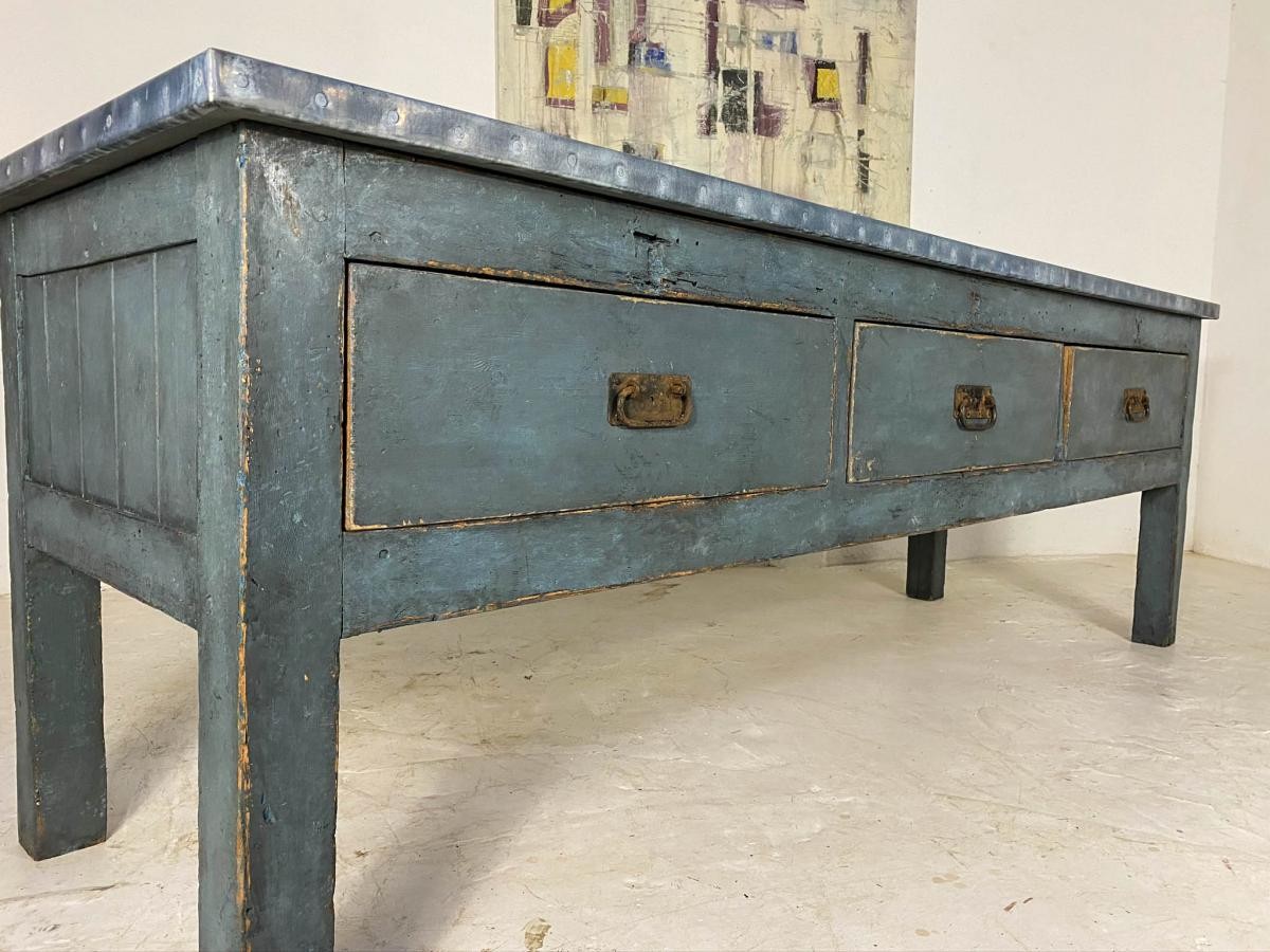 Vintage Industrial Workbench with Zinc Top