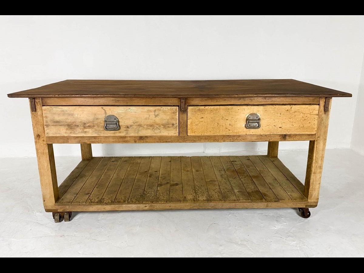 Antique Baker's Table with Hardwood Top