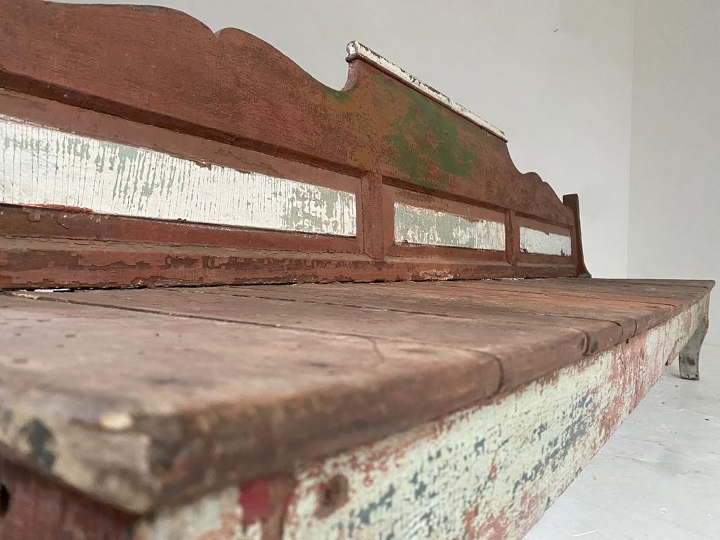 Antique French Painted Oak Bench