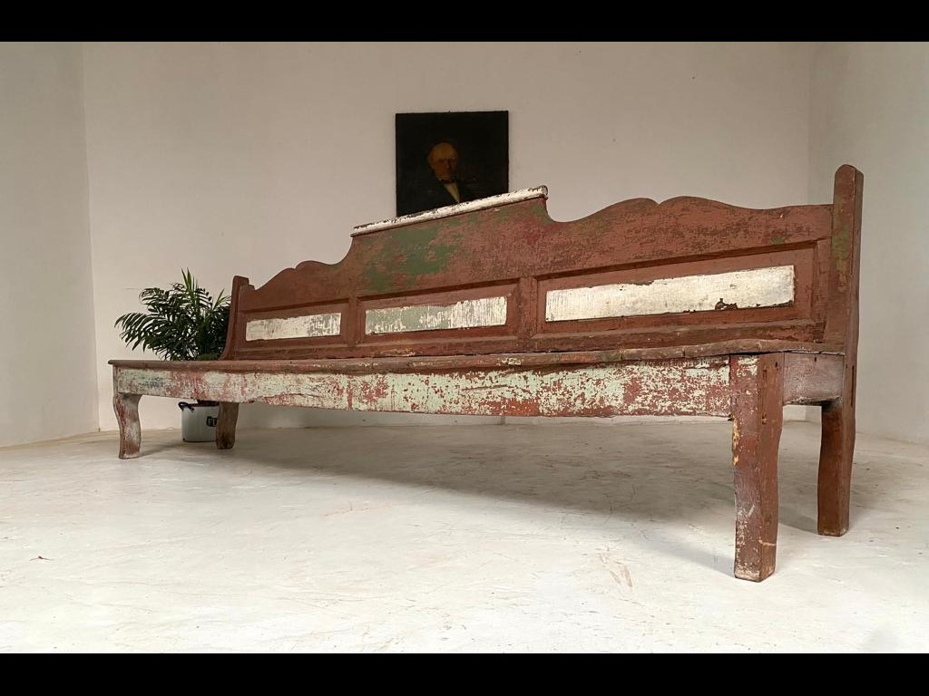Antique French Painted Oak Bench
