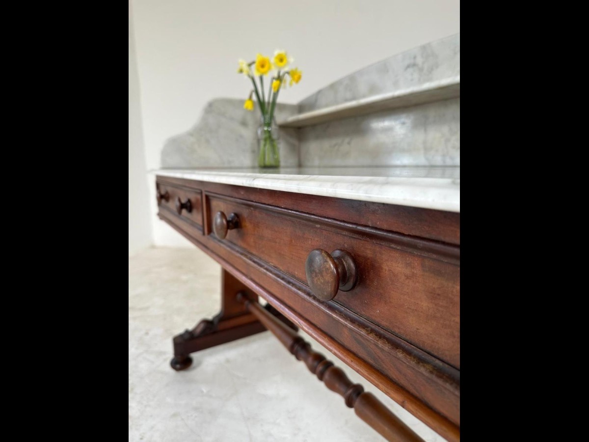 Antique Victorian Mahogany and Marble Top  Decorative Washstand