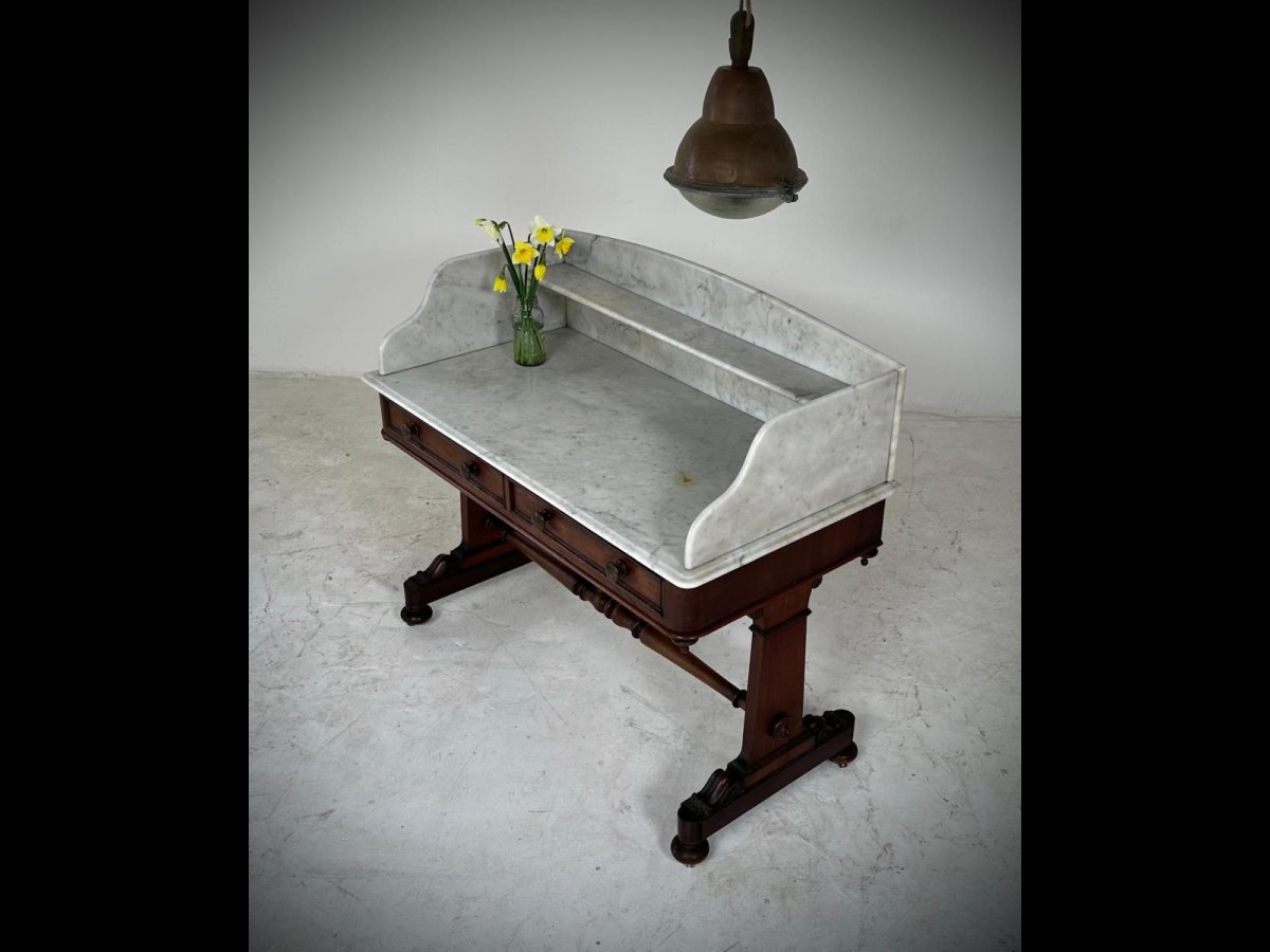 Antique Victorian Mahogany and Marble Top  Decorative Washstand