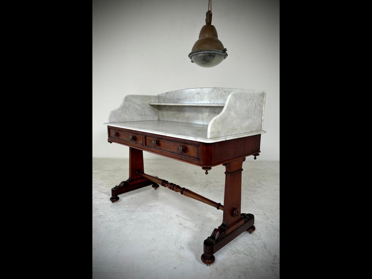 Antique Victorian Mahogany and Marble Top  Decorative Washstand