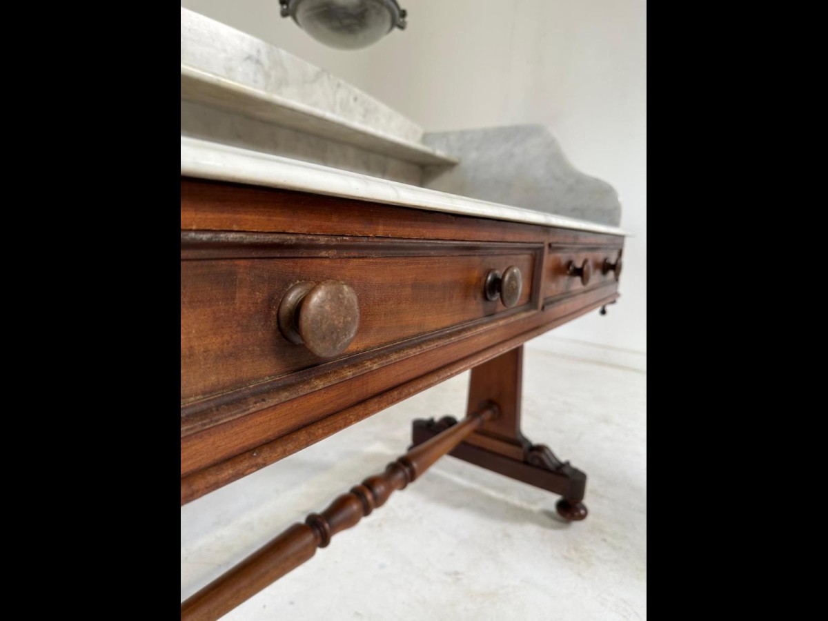 Antique Victorian Mahogany and Marble Top  Decorative Washstand